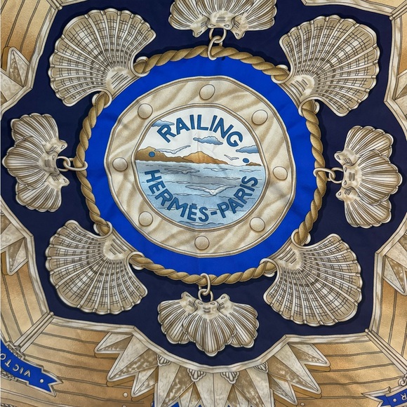 Hermes Scarf 90 "RAILING" Blue 100% Silk Scarf
35" - Picture 2 of 8